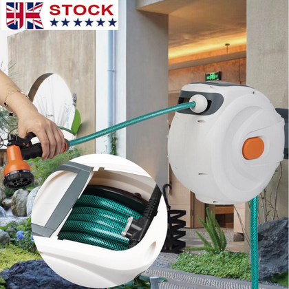 Automatic Pipe Reel Retractable Rewind Hose w/20M Hose&Nozzle Wall Mount Garden