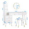 Dressing Table Vanity Makeup Desk w/ Cabinet Mirror Drawers Stool Bedroom White