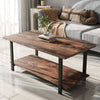Retro Coffee Table 2 Tier Rectangle Rustic Wood Living Room Table Storage Shelf