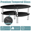 3-Tire Modern Oval Tea Table Smooth Glass Coffee Table Sofa End Side Table