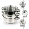 3 Tier Steamer S/Steel Veg Cooker Induction Hob Multi Pot Pan w/Glass Lid