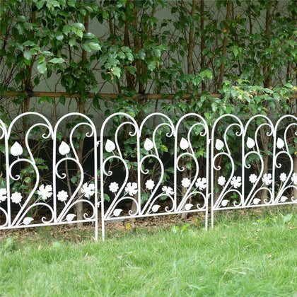 5PCS Elegant White Metal Steel Effect Garden Fence Panels Outdoor Lawn Border