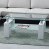 Glass Coffee Table 2 Tier With Shelf Rectangle MDF Legs Livingroom Modern White