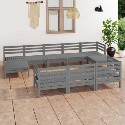 10 Piece Garden Set Grey Solid Pinewood B3P7