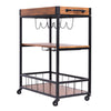 Industrial Trolley Serving Cart Wood Shelf Kitchen Drink Wine Rack Top Trays NEW
