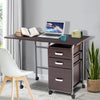 Folding Computer Desk Wheeled PC Laptop Table Writing Workstation with 3 Drawers