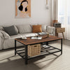 2-Tier Wooden Coffee Table Retro Industrial Style Side Desk Living Room