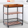 Industrial Wine Trolley Serving Tray Cart Wooden Drinks Bar Storage Wine Shelves