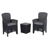 Black Garden Rattan Furniture Set With Storage Table 2 Armchairs Cushion Set NEW