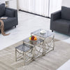 Nest of 3 Coffee Table Sofa Side End Table Tempered glass Stainless Steel Legs