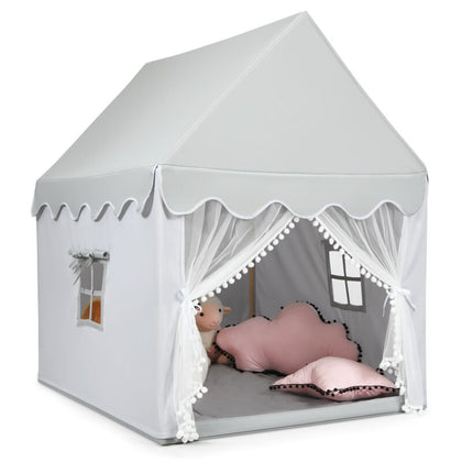 Wood Frame Large Playhouse Kids Toddler Castle Play Tent W/ Washable Mattress