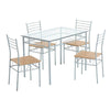 Glass Dining Table and Chairs Silver Iron Legs 1 Table 4 Chairs MDF Stools