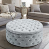 75cm Large Round Fabric Linen Chesterfield Footstool Pouffe Ottoman Coffee Table