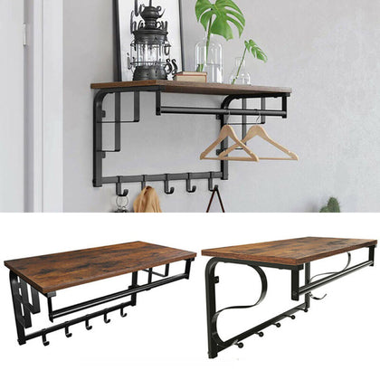 Wall-Mounted Wooden Floating Shelf Clothes Hat Hook Creative Coat Storage Rack