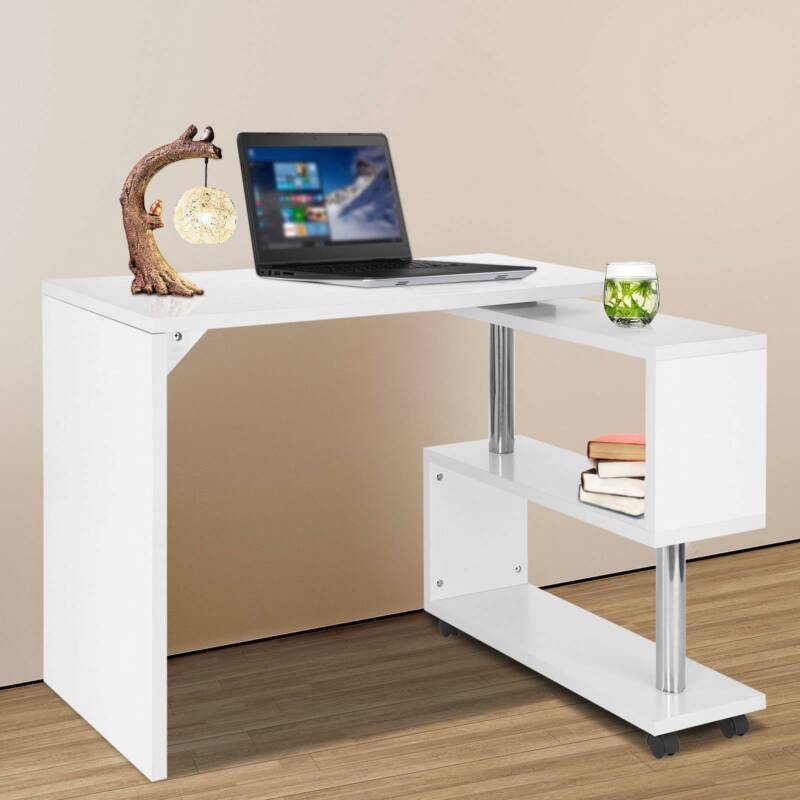 360° Rotating Corner Desk Storage Shelf Combo Workstation L-Shaped Tab ...