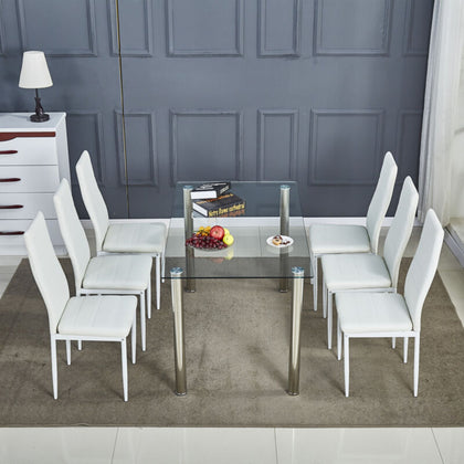 6 Faux Leather Chairs Padded Seat for Kitchen Dining Room Furniture White