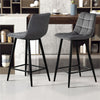 2 Pcs Grey Velvet Bar Stools Breakfast Stool Kitchen Pub Chairs 65 cm seat High