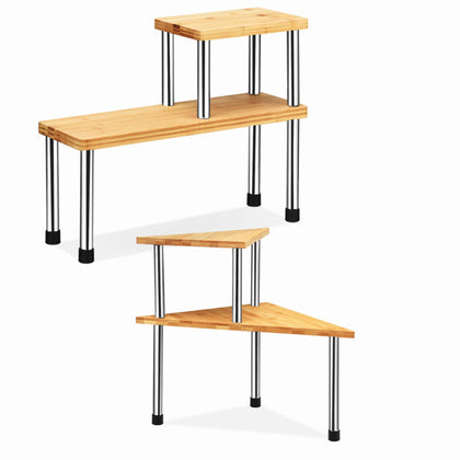 2 Tier Bamboo Storage Shelf Kitchen Bathroom Organiser Free Standing Two Method