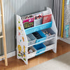 Children Bookshelf Kids Sling Book Rack with Storage Bins Toys Organizer White