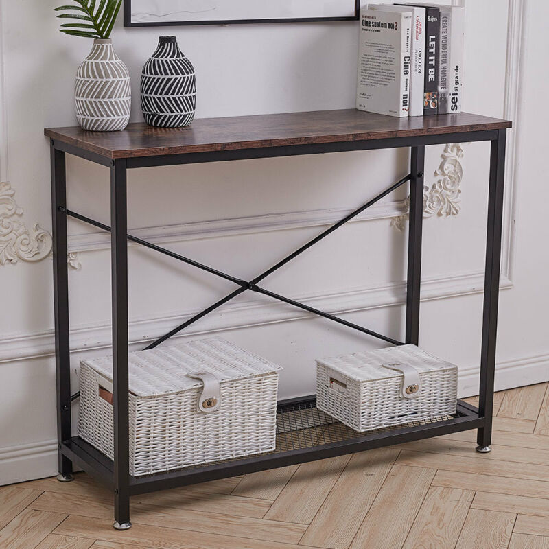 Table Storage Mesh Retro 2Tier Console Table Side/End Table w Mesh Shelf Entryway Hallway ...
