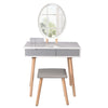 Dressing Table Vanity Set Makeup Desk with Dimmable LED Light Mirror Stool Wood