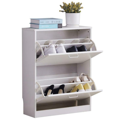 10-12 Pairs Shoe Cabinet Storage Organiser Rack Stand 2 Drawer Cupboard