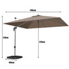 3M Patio Offset Umbrella Cantilever Parasol w/ Cross Base Tilting Market Parasol