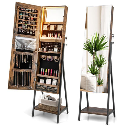 2-in-1 Jewelry Cabinet Jewelry Armoire Organizer w/ Full-Length Mirror and LED