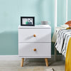 White Nightstand 2 Drawers Storage Wood Bedside Cabinet Small Side Table Bedroom