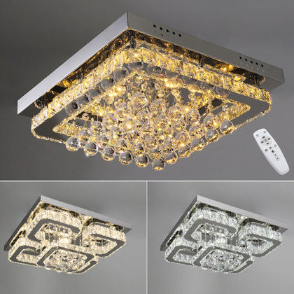 Modern Square Ceiling Chandelier Crystal Silver Light Lamp Pendant Home Hallway