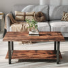 Retro Coffee Table 2 Tier Rectangle Rustic Wood Living Room Table Storage Shelf