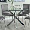 90cm Modern Round Dining Table with Glass Top & Metal Cross Legs for Dining Room