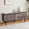 Retro 120cm TV Unit Cabinet Media Stand Sideboard Charcoal Grey Sliding Doors UK