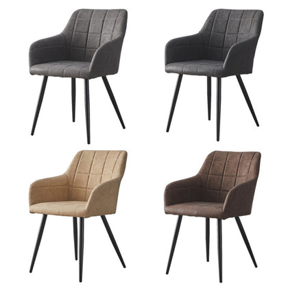 2x Faux Leather Dining Chairs With Armrest Grey Brown DiningRoom Chairs Padded