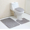 3Pc Non-Slip Bathroom Carpet Set Pedestal Rug+Lid Seat Toilet Cover+Bath Mat Pad
