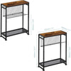 Rustic Brown Side Sofa End Table Narrow Black Open Shelves Metal Magazine Stand