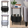 Side Table Sofa End Tables w/Antique Wood Tabletop Fabric Storage Living Room