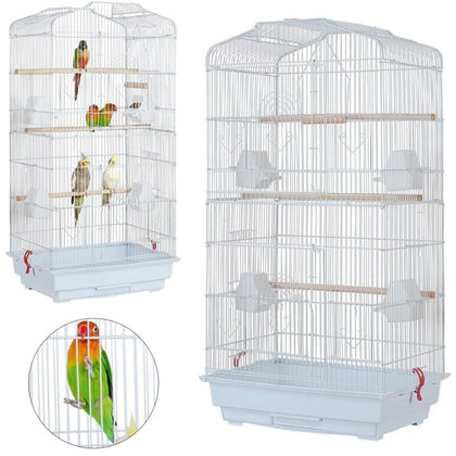Pet Bird Cage Birdhouse Parakeet Canaries Metal Wire Birdcage with Feeder Bowl
