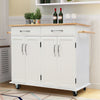 Mobile Kitchen Island Cupboard Wooden Storage Serving Trolley Cart with Wheels