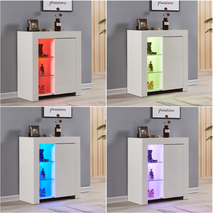 Modern High Gloss Sideboard Storage Cabinet Cupboards Furniture RGB LED Lights