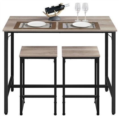 Dining Table Set Industrial Kitchen Table Set with 2 Stools for Small Space