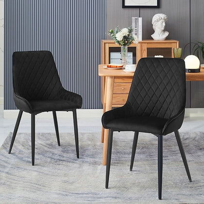 2x Black Velvet Cushion Seat Back Dining Chairs Set Metal legs Reception Chair