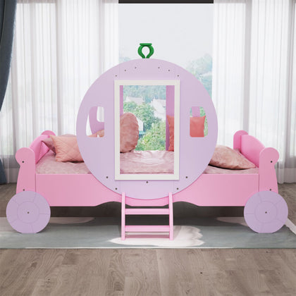 Kids Wooden Princess Carriage Pink Bed 3ft Single Mid Sleeper for Girls