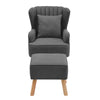 Grey Scalloped Accent Armchair Fabric Single Sofa Lounge Padded Seat W/Footstool