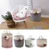 Woven Foldable Hamper Pompom Laundry Washing Dirty Clothes Storage Basket