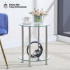Pair of Round Clear Tempered Glass Sofa Side End Table Bedside Table w/ Storage