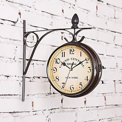 Classic Garden Double Sided Wall Clock Mounted Bracket f Porch Lobby Living Room