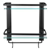 2 Tier Black Wall Mounted Towel Holder Storage Rail Rack Bathroom Caddy Shelf