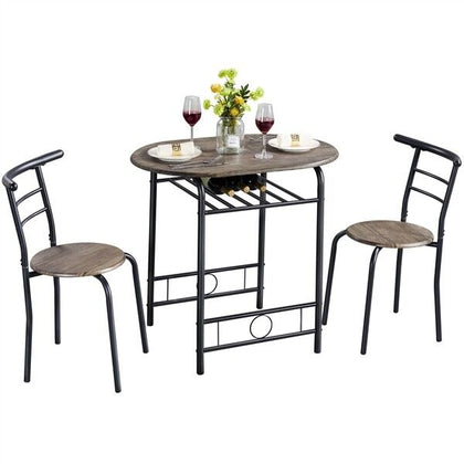 3-Piece Bar Table Set w/ Storage Shelf and 2 Stools for Dining Room/ Kitchen