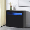 LED Sideboard Cabinet Storage 2 Doors Cupboard Buffet High Gloss Front Black